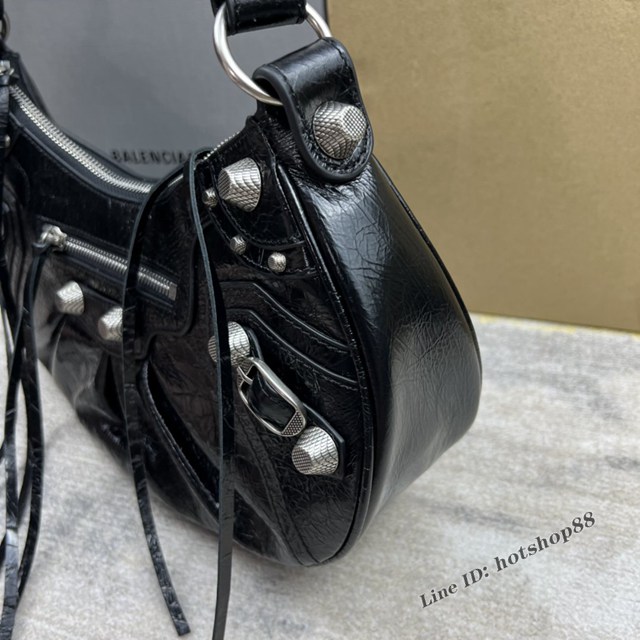 Balenciaga專櫃爆款Le Cagole半月牙腋下包餃子包 巴黎世家經典大號爆裂黑鱷金機車包 fyj1084